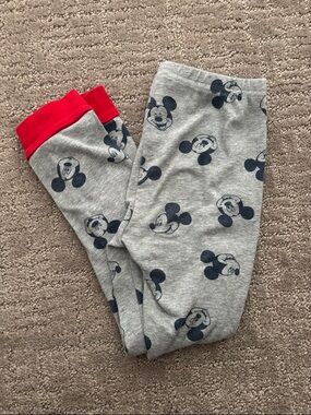 Disney Gray Knit Pajama Pants with Navy Mickey Heads and Red Trim